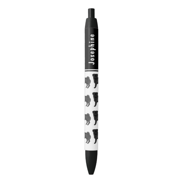 Black Pug Dog Cute Mops Dog Breed Design With Name Pen (Front Vertical)