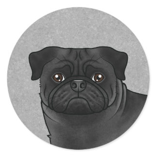 Black Pug Dog Face Close-Up Cartoon Illustration Classic Round Sticker
