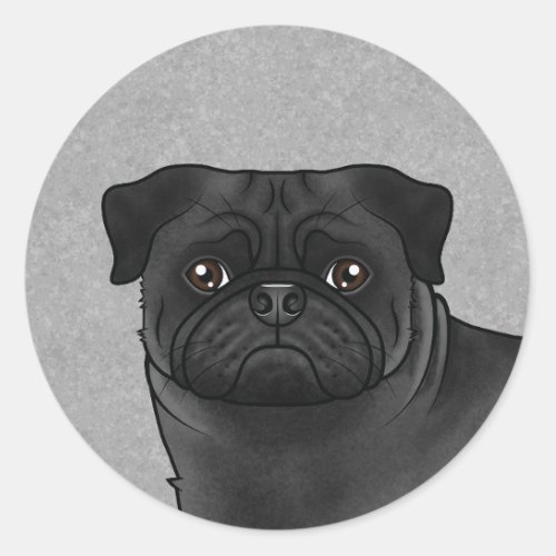 Black Pug Dog Face Close_Up Cartoon Illustration Classic Round Sticker