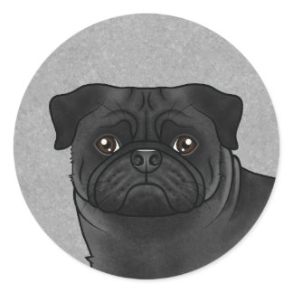Black Pug Dog Face Close-Up Cartoon Illustration Classic Round Sticker