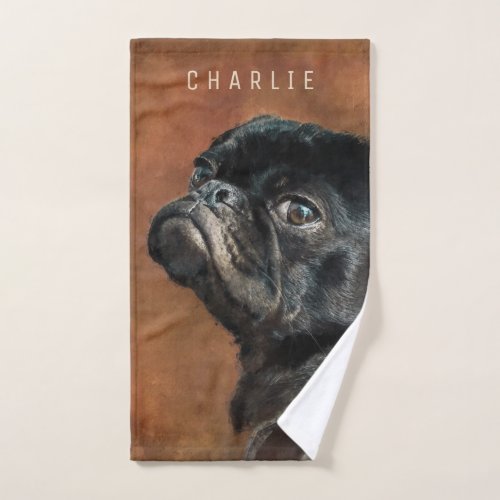 Black Pug Dog Hand Towel