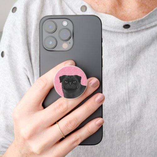 Black Pug Dog Head Close_Up On Pink Love Hearts PopSocket