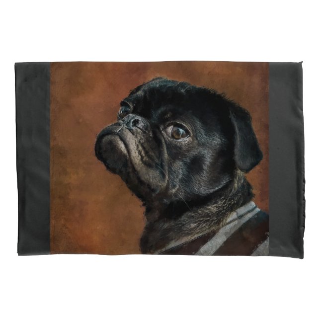Black Pug Dog Image Pillow Case (Front)