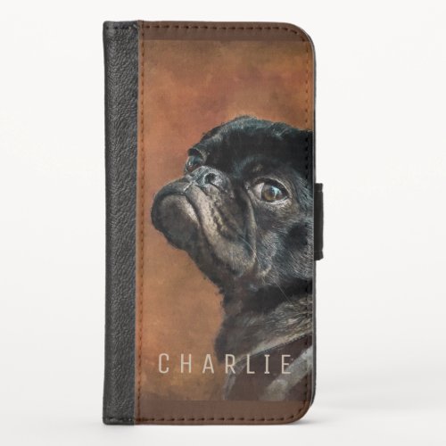 Black Pug Dog iPhone X Wallet Case