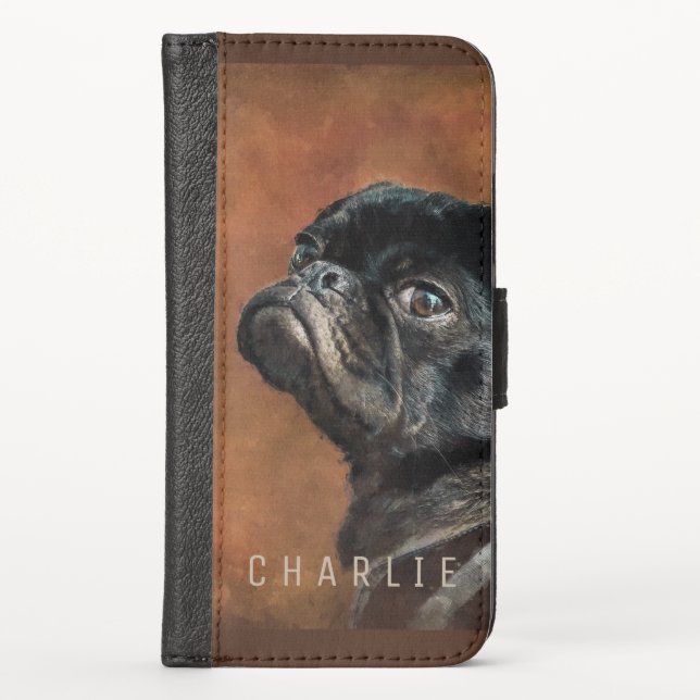 Black Pug Dog iPhone Wallet Case (Front)