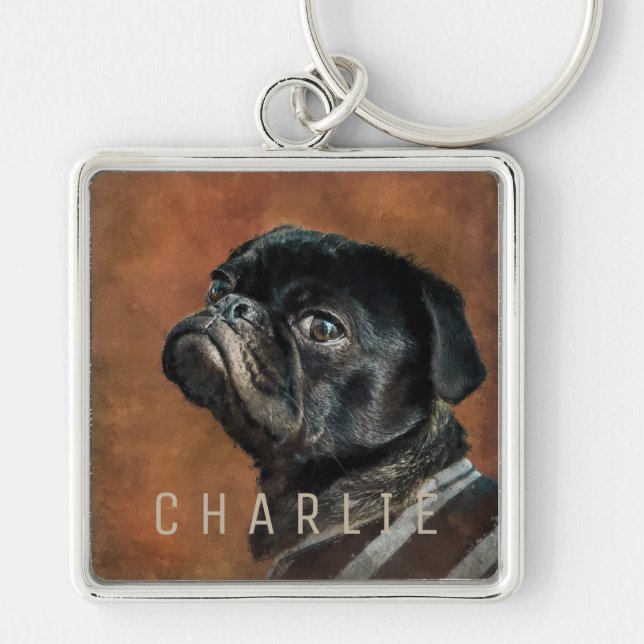 Black Pug Dog Keychain (Front)