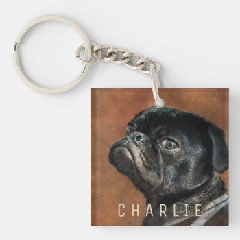 Black Pug Dog Keychain by ironydesignphotos at Zazzle