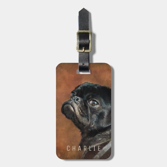 Black Pug Dog Luggage Tag (Front Vertical)