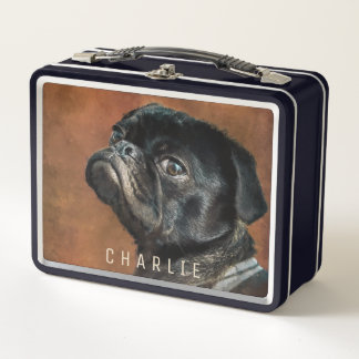 Black Pug Dog Metal Lunch Box