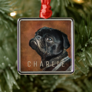 Black Pug Dog Metal Ornament