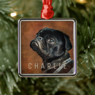 Black Pug Dog Metal Ornament