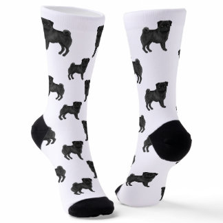 Black Pug Dog Mops Design Cute Cartoon Dog Pattern Socks