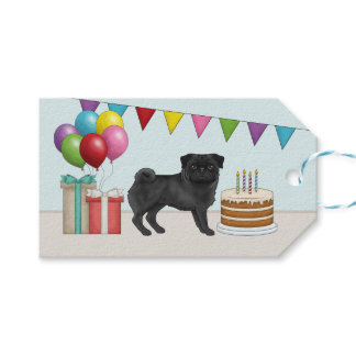 Black Pug Dog Mops Dog Colorful Happy Birthday Gift Tags