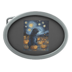 Black Pug dog of van gogh starry night halloween F Belt Buckle
