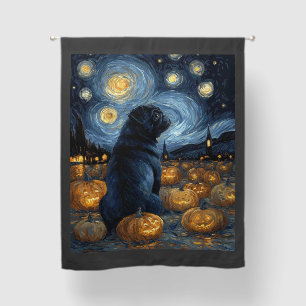 Black Pug dog of van gogh starry night halloween F Blackout Curtains