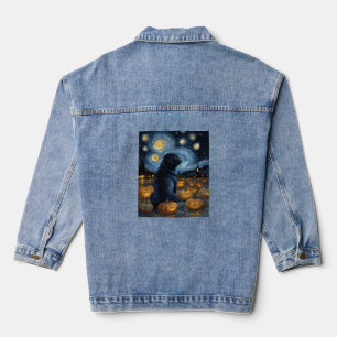 Black Pug dog of van gogh starry night halloween F Denim Jacket