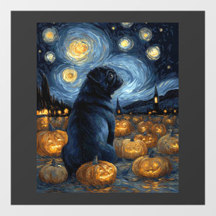 Black Pug dog of van gogh starry night halloween F Floor Decals