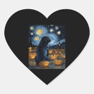 Black Pug dog of van gogh starry night halloween F Heart Sticker