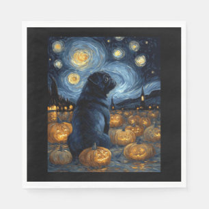 Black Pug dog of van gogh starry night halloween F Napkins