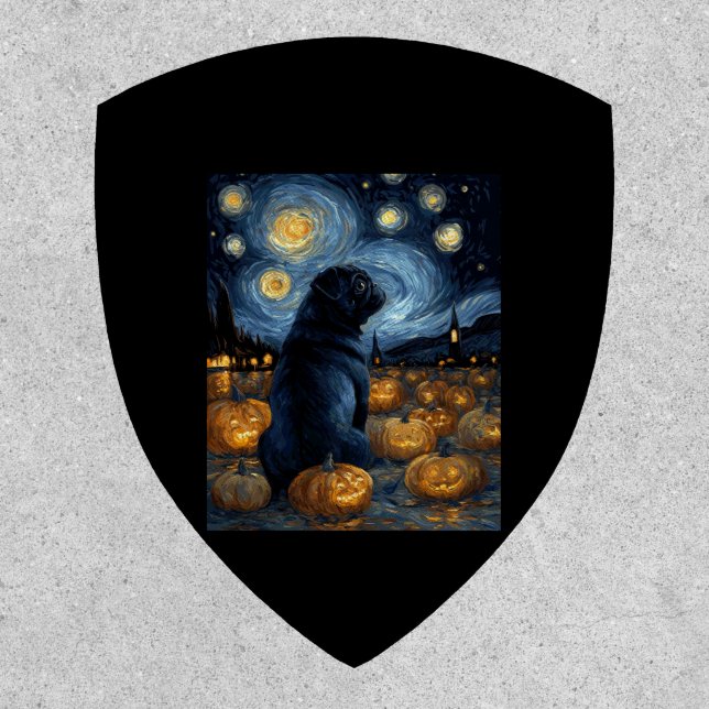 Black Pug dog of van gogh starry night halloween F Patch (Front)