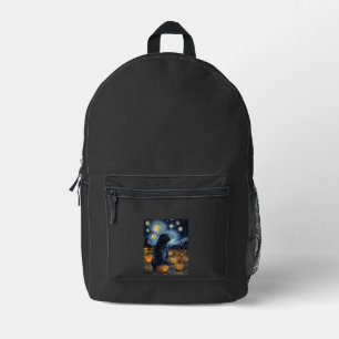 Black Pug dog of van gogh starry night halloween F Printed Backpack