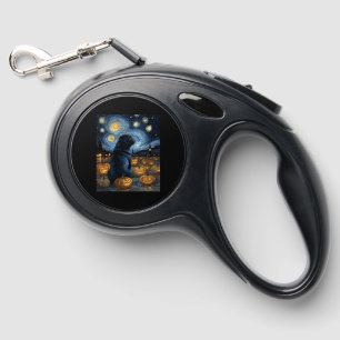 Black Pug dog of van gogh starry night halloween F Retractable Pet Leash
