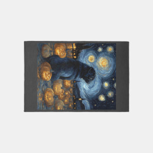 Black Pug dog of van gogh starry night halloween F Rug