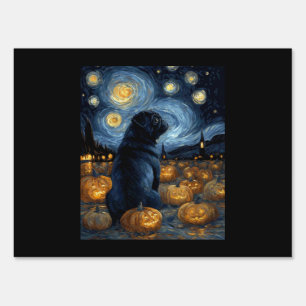 Black Pug dog of van gogh starry night halloween F Sign
