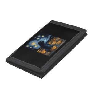 Black Pug dog of van gogh starry night halloween F Trifold Wallet