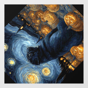 Black Pug dog of van gogh starry night halloween F Wall Decal