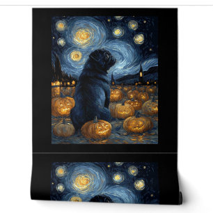 Black Pug dog of van gogh starry night halloween F Wallpaper