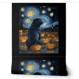 Black Pug dog of van gogh starry night halloween F Wallpaper