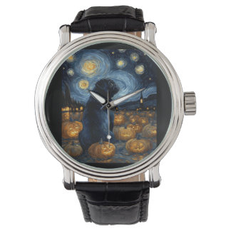 Black Pug dog of van gogh starry night halloween F Watch
