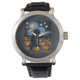 Black Pug dog of van gogh starry night halloween F Watch