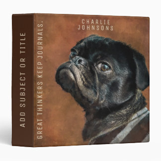 Black Pug Dog Personalized 3 Ring Binder
