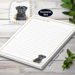 Black Pug Dog Personalized lined Notepad