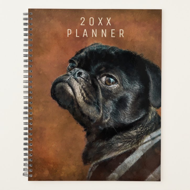 Black Pug Dog Personalized Planner
