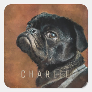 Black Pug Dog Personalized Square Sticker