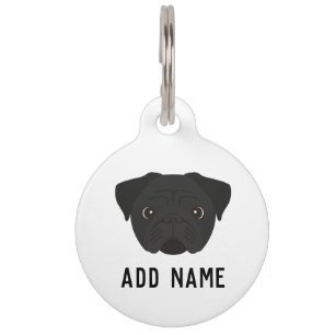 Black Pug Dog Pet ID Tag