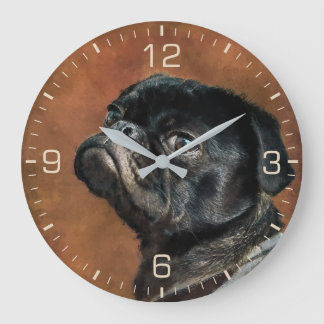 Black Pug Dog photo Large Clock