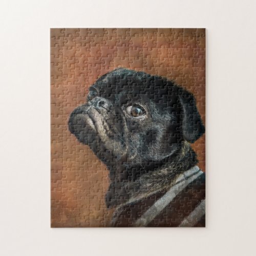 Black Pug Dog Photo Portrait Jigsaw Puzzle