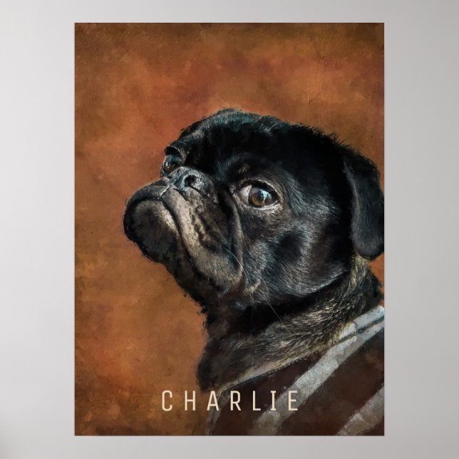 Black Pug Dog Poster (Front)