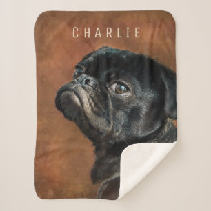 Black Pug Dog Sherpa Blanket
