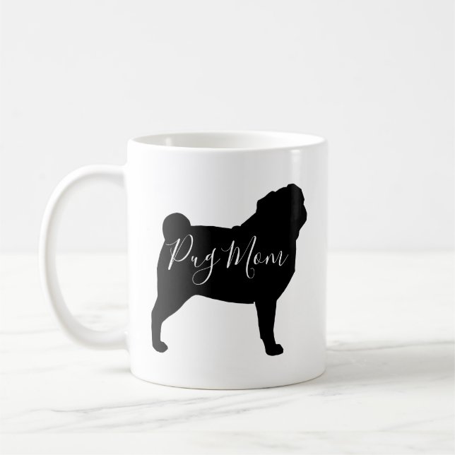 Black Pug Dog Silhouettes Pug Mom Custom Coffee Mug (Left)