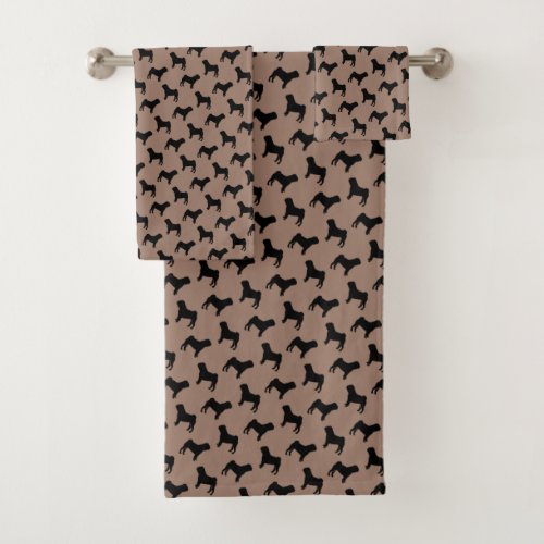 Black Pug Dog  Silhouttes on Khaki Beige Bath Towel Set