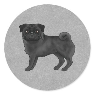 Black Pug Dog Standing Cute Cartoon Illustration Classic Round Sticker