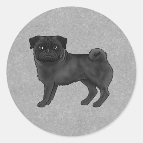 Black Pug Dog Standing Cute Cartoon Illustration Classic Round Sticker