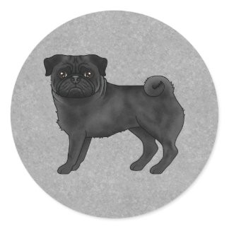 Black Pug Dog Standing Cute Cartoon Illustration Classic Round Sticker