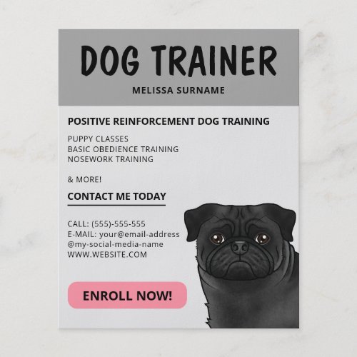Black Pug Dog Trainer Dog Pet Service Gray Flyer