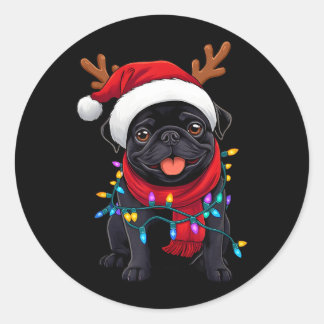 Black Pug Dog Tree Christmas Lights Xmas Pajama Classic Round Sticker